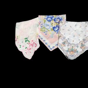 3 Beautiful 1950s  vintage floral handkerchiefs.  #1